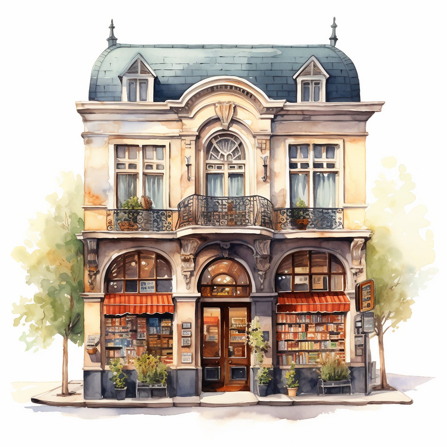 Watercolor Bookshop Clipart