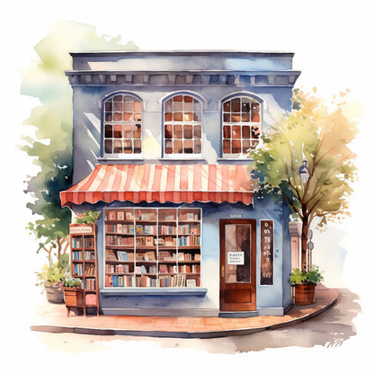 Watercolor Bookshop Clipart