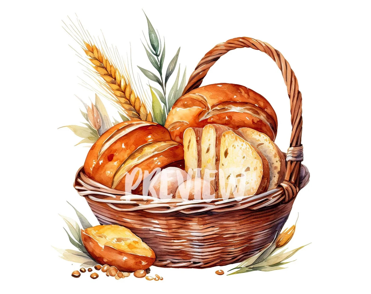 Watercolor Bread Basket Clipart