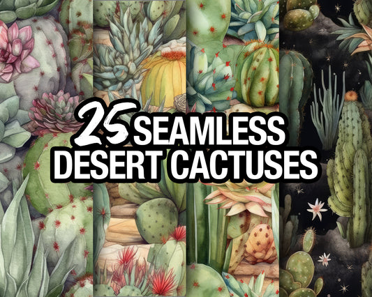 25 Seamless Desert Cactuses Patterns