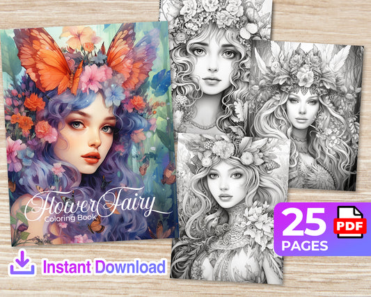 Flower Fairy Coloring Digital Book - 25 Printable