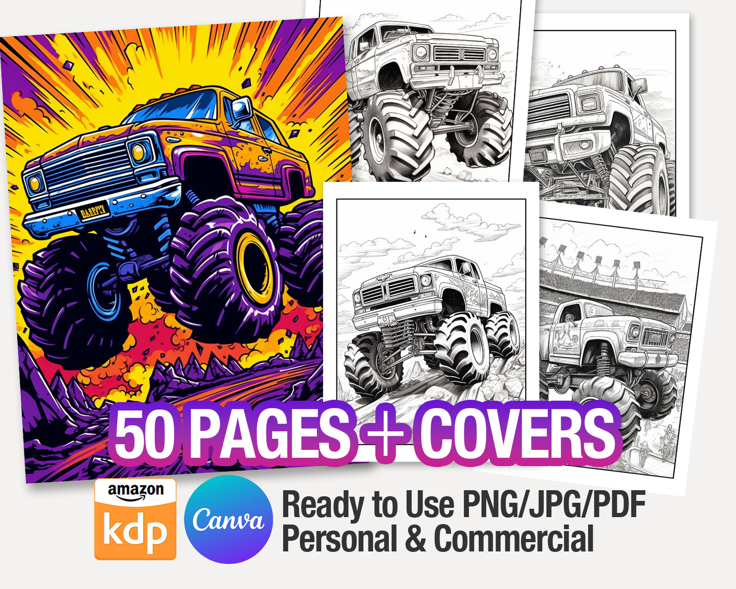 50 Monster Truck Coloring Pages for Stress-Relieving and Relaxation
