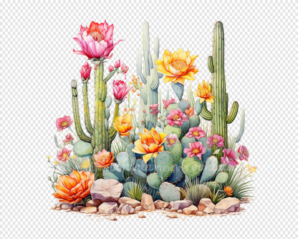 Desert Cactus Flowers Watercolor Clipart