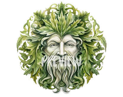 Celtic Green Man Watercolor Illustrations