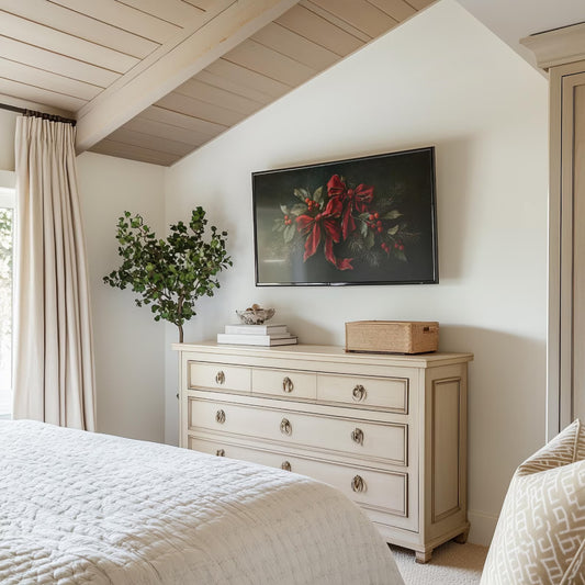 Classic Ribbon Berry Evergreen Holiday Painting Christmas Frame Tv Art, Wallpaper