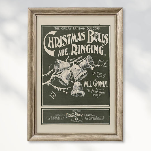 Christmas Bells Are Ringing Vintage Typography Art Print Poster