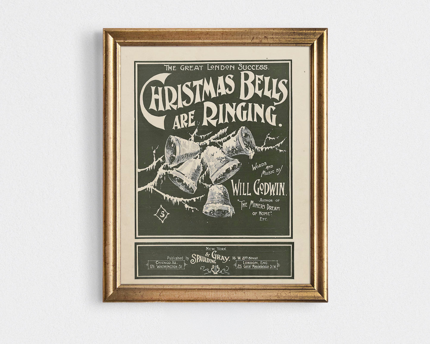 Christmas Bells Are Ringing Vintage Typography Art Print Poster