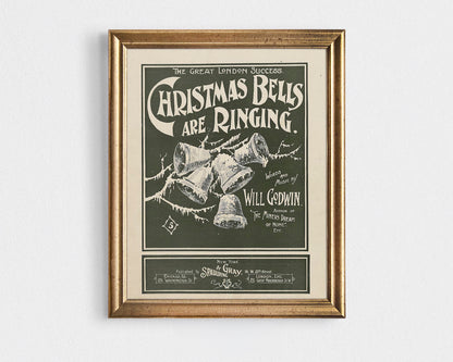 Christmas Bells Are Ringing Vintage Typography Art Print Poster