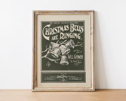 Christmas Bells Are Ringing Vintage Typography Art Print Poster