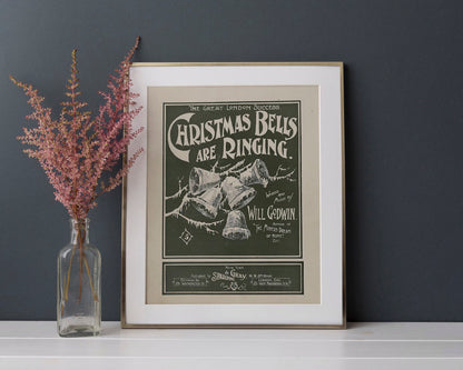 Christmas Bells Are Ringing Vintage Typography Art Print Poster