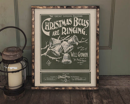 Christmas Bells Are Ringing Vintage Typography Art Print Poster