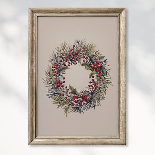 Christmas Wreath Vintage Drawing Art Print Poster