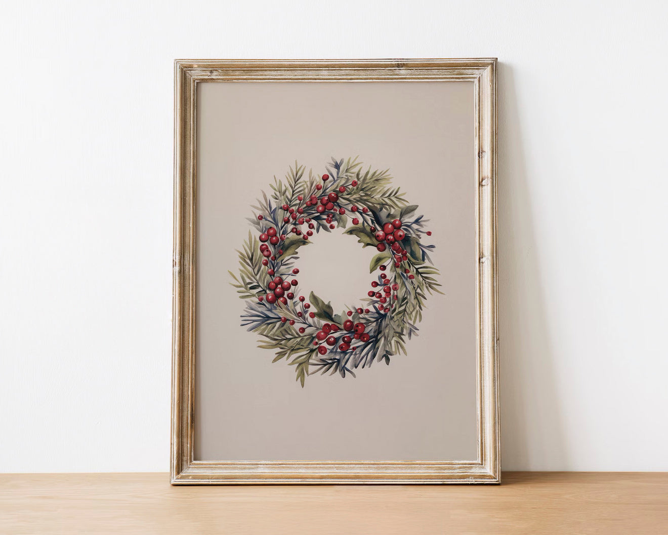 Christmas Wreath Vintage Drawing Art Print Poster