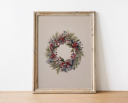 Christmas Wreath Vintage Drawing Art Print Poster