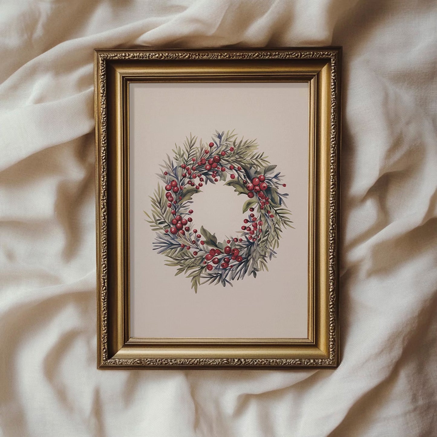 Christmas Wreath Vintage Drawing Art Print Poster