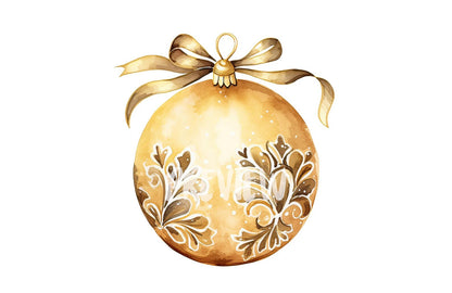 Watercolor Gold and White Christmas Ball clipart