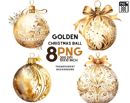 Watercolor Gold and White Christmas Ball clipart