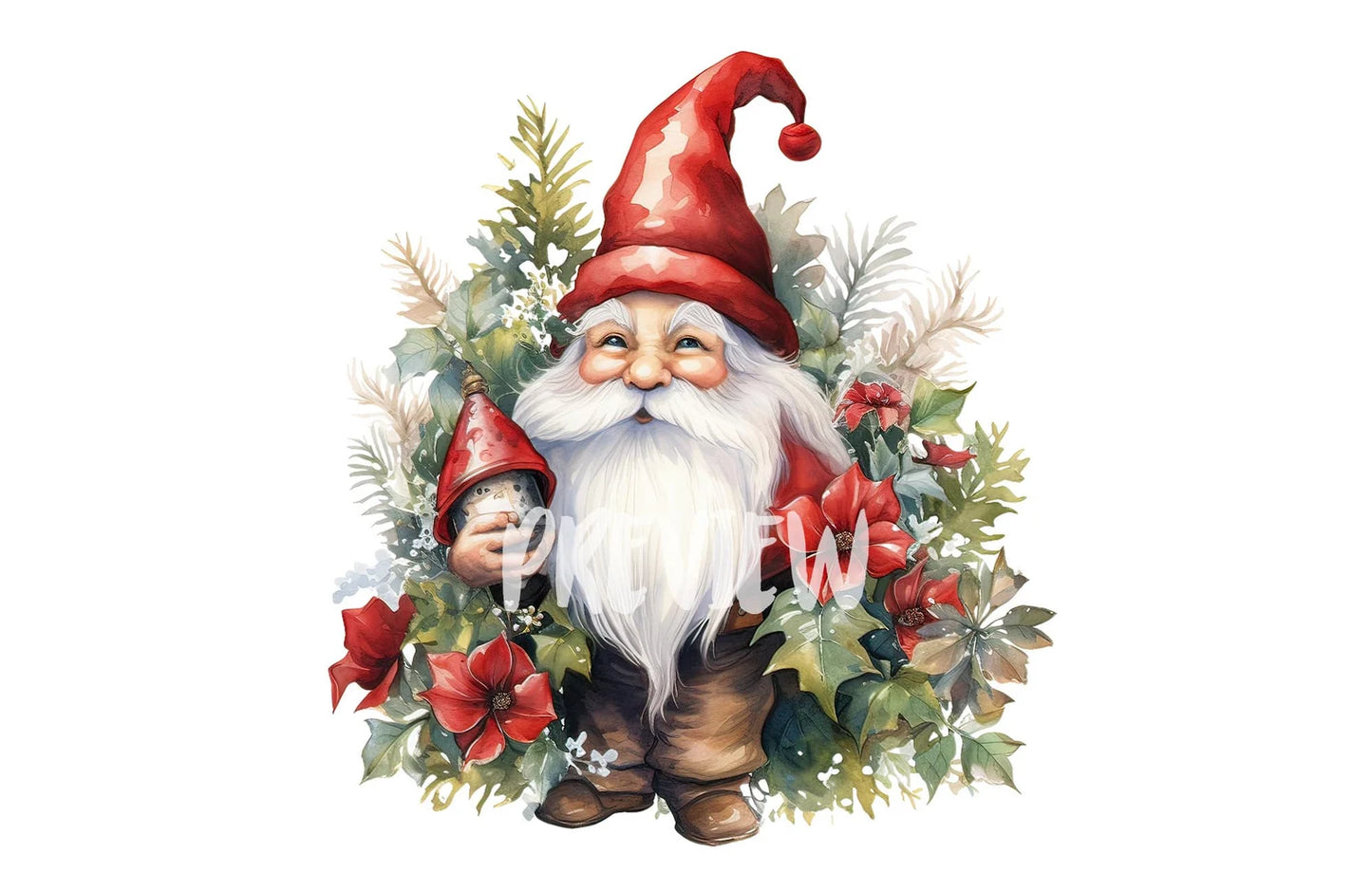 Watercolor Christmas Garden Gnome clipart