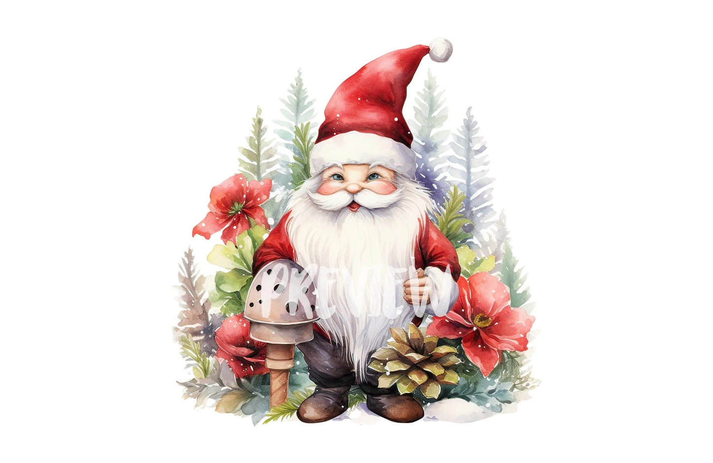 Watercolor Christmas Garden Gnome clipart