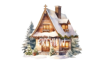 Watercolor Christmas Houses clipart