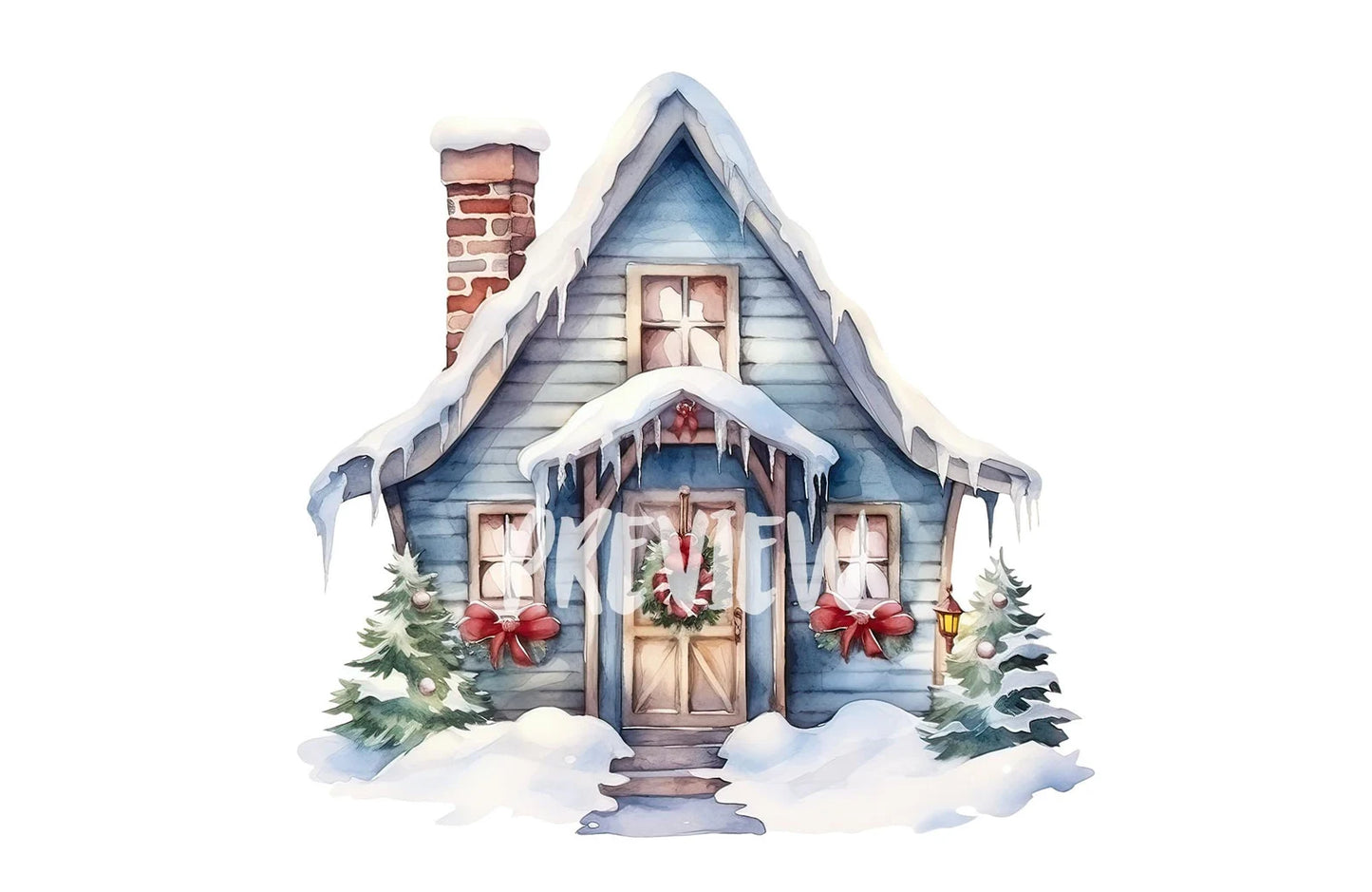 Watercolor Christmas Houses clipart