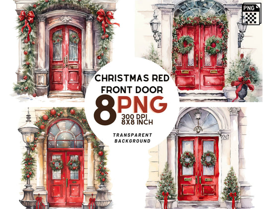 Watercolor Christmas Red Front Door clipart