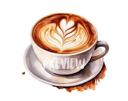 Watercolor Coffee Latte Art Clipart