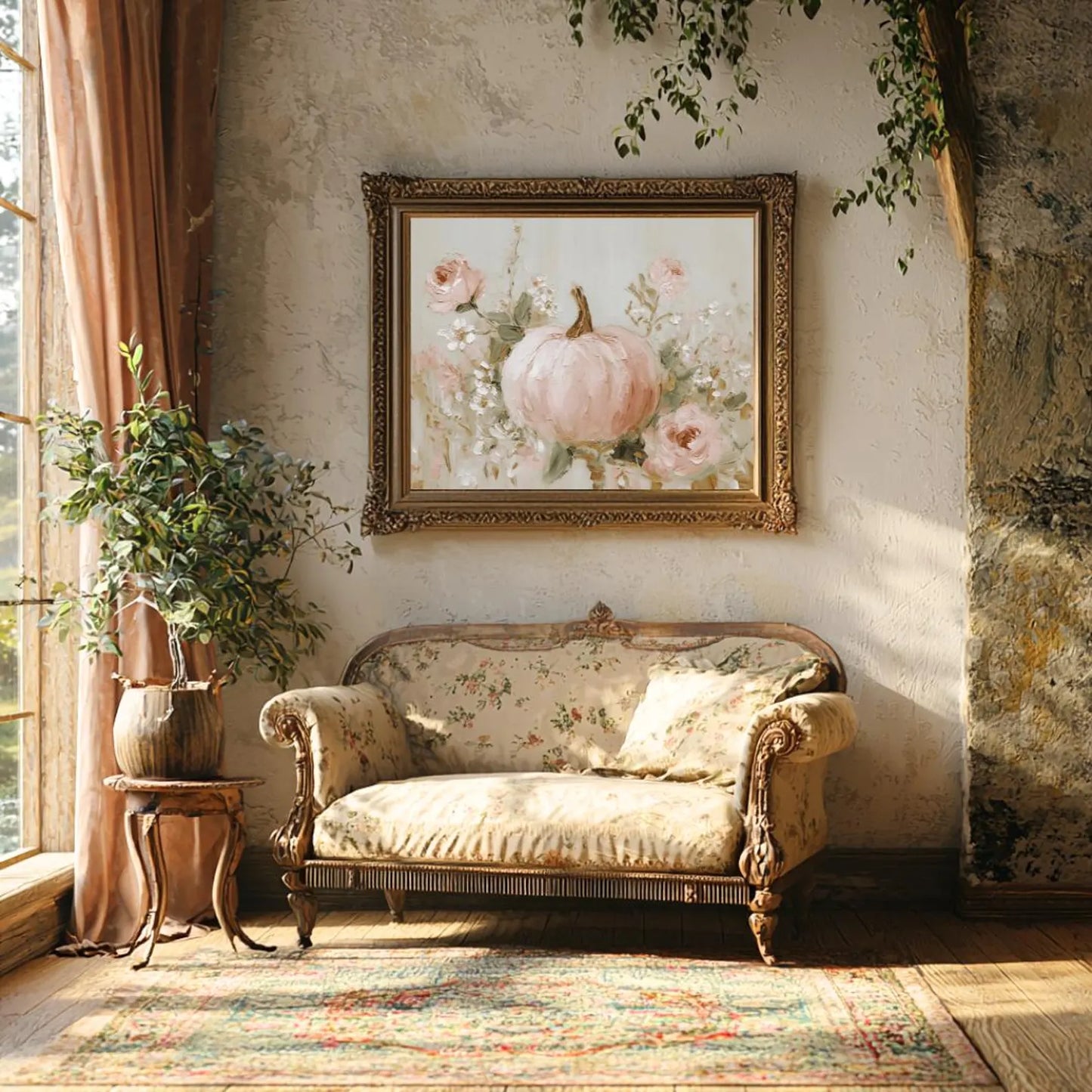 Coquette Pink Pumpkin Floral Wall Art Poster