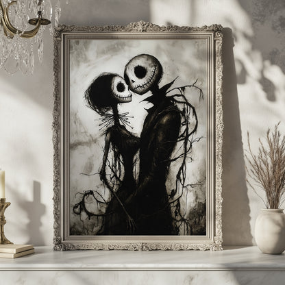 Corpse Couple in Love – Romantic Gothic Halloween Art Poster