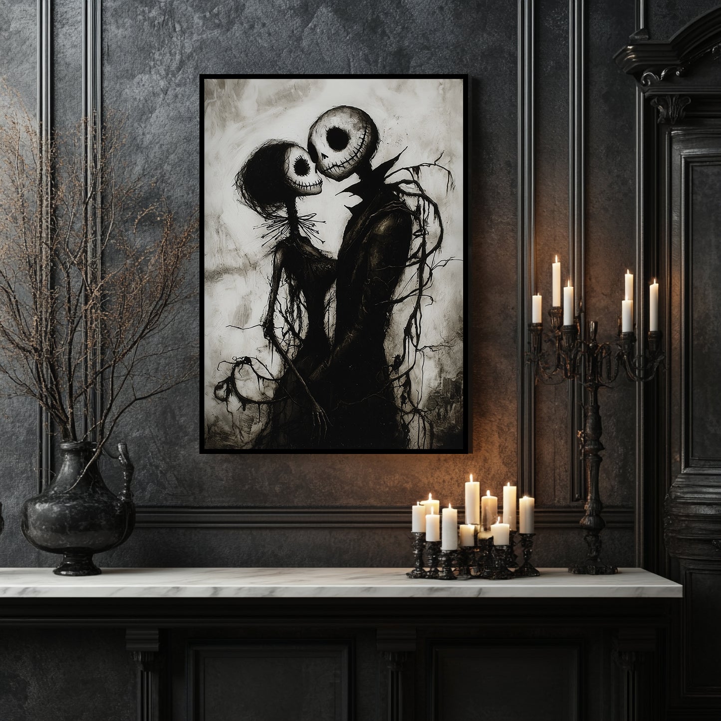 Corpse Couple in Love – Romantic Gothic Halloween Art Poster