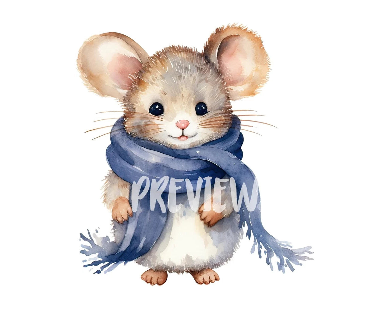 Watercolor Cute Mouse with Scarf Clipart
