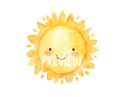 Watercolor Cute Sun Nursery Clipart