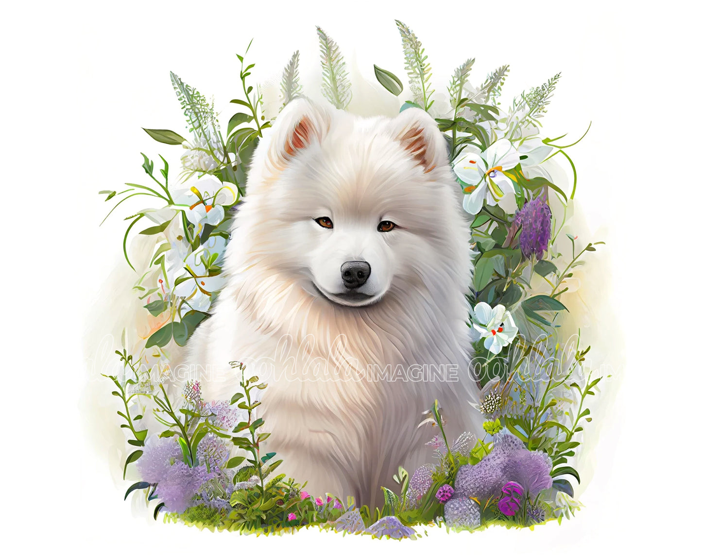 Samoyed Puppy Digital Watercolor Clipart
