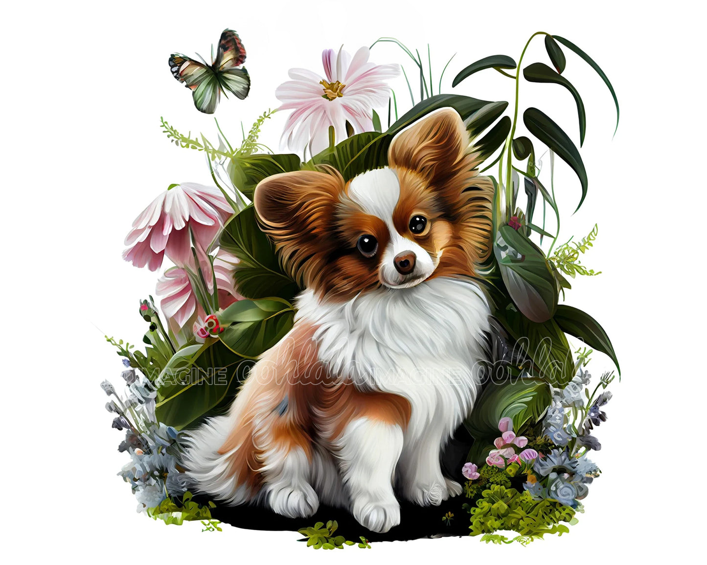 Papillon Puppy Digital Watercolor Clipart