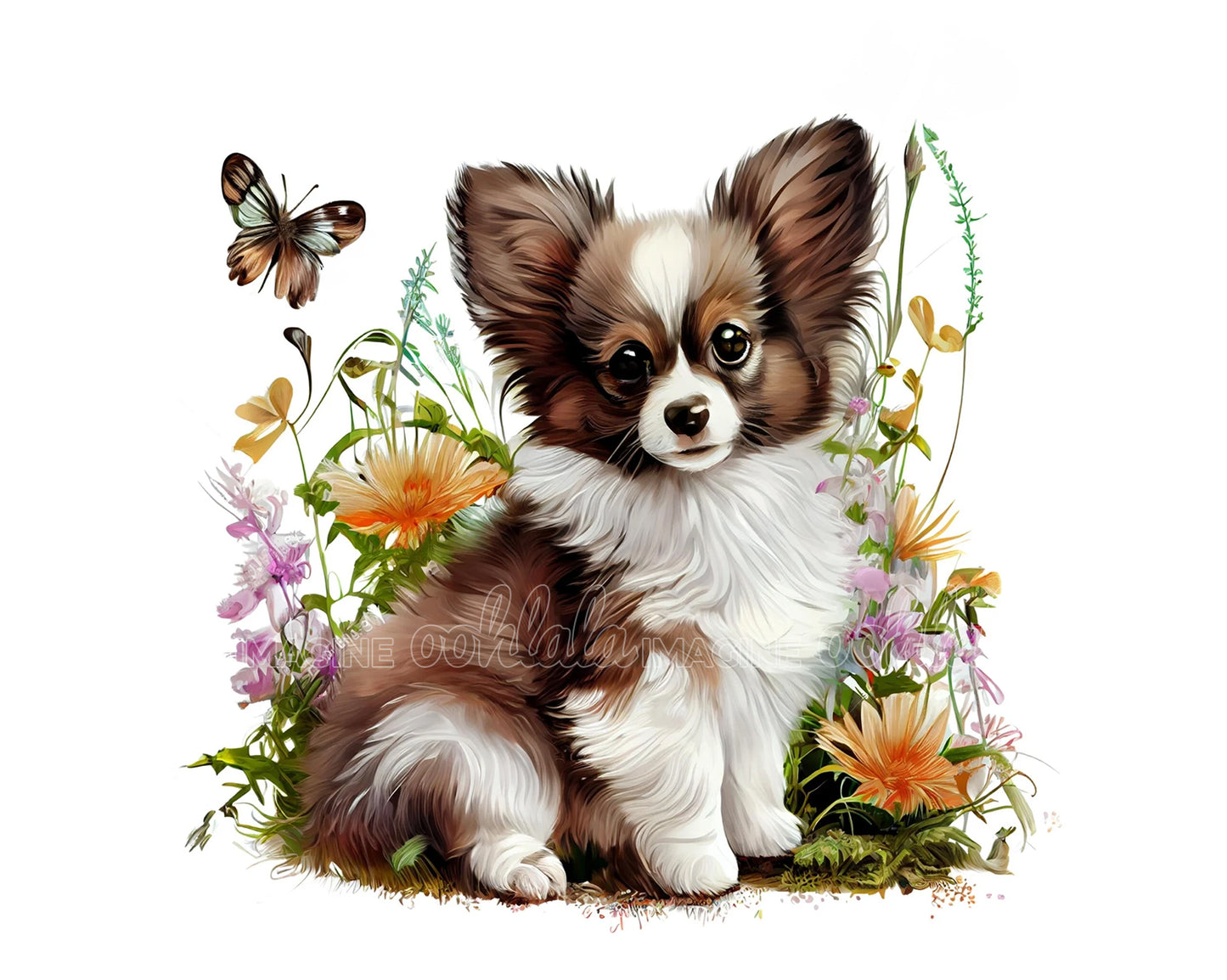Papillon Puppy Digital Watercolor Clipart