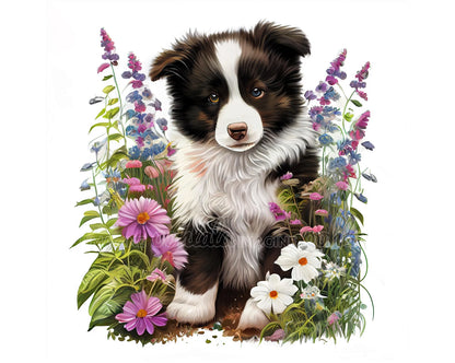 Border Collie Puppy Digital Watercolor Clipart