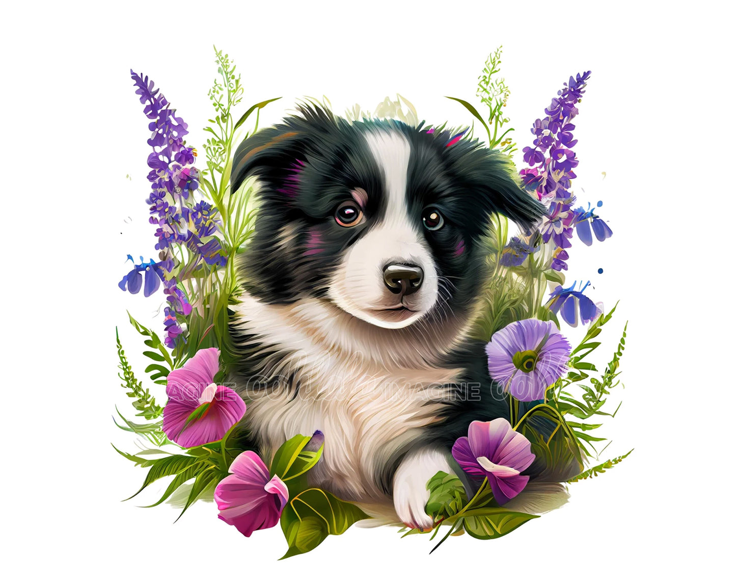 Border Collie Puppy Digital Watercolor Clipart