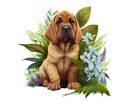 Bloodhound Puppy Digital Watercolor Clipart