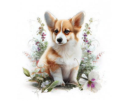 Pembroke Welsh Corgi Puppy Digital Watercolor Clipart