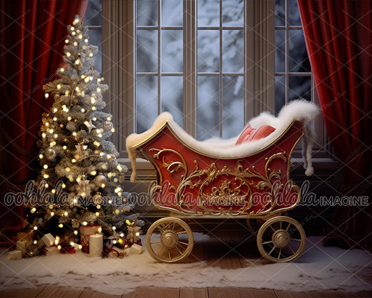 Christmas Baby Carriage Bed Backdrop