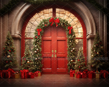 Christmas Arched Door Christmas Tree Overlay Background