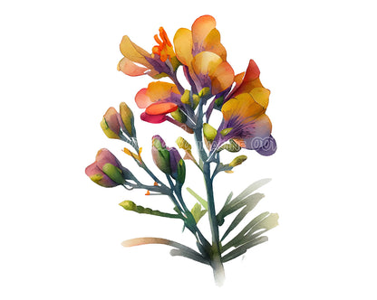 Freesia Flower Digital Watercolor Clipart