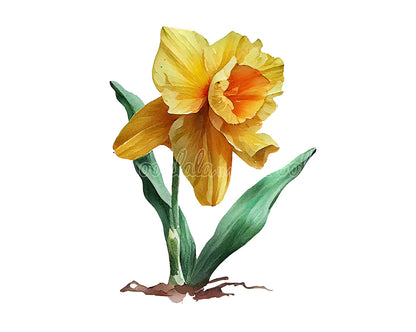 Daffodil Flower Digital Watercolor Clipar