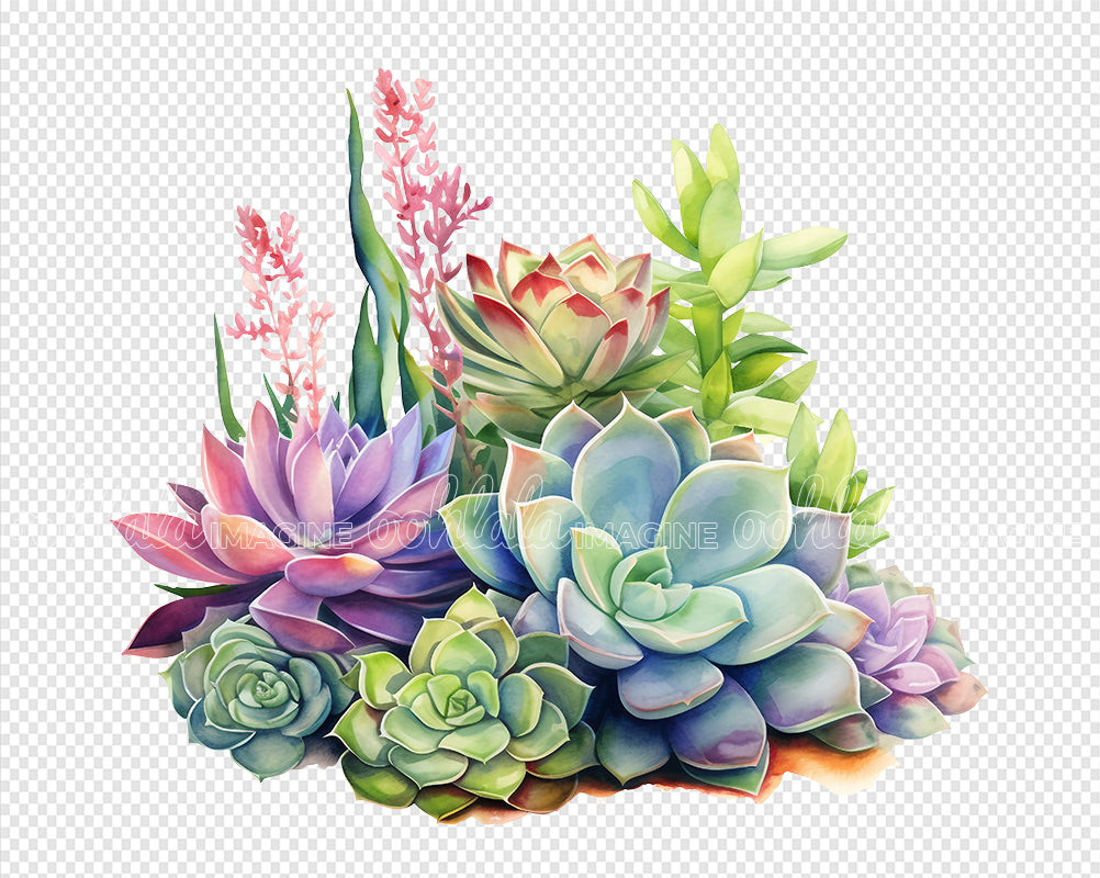 Assorted Succulents Watercolor Clipart