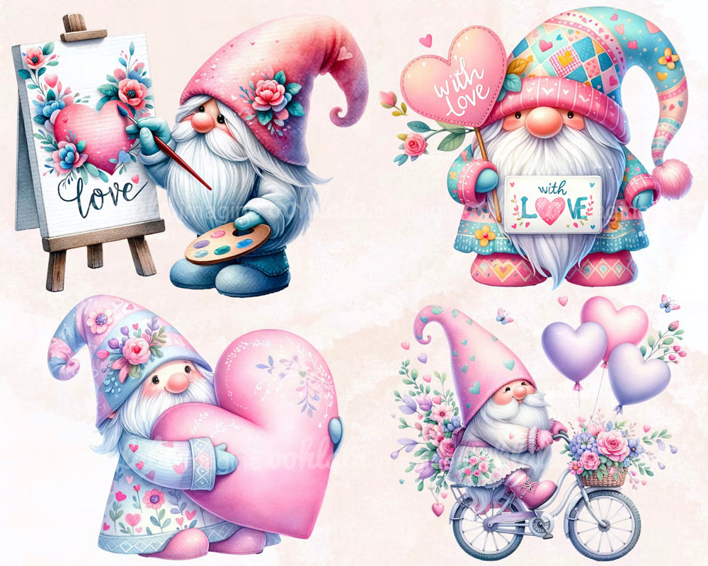 Valentines Gnome Pastel Clipart