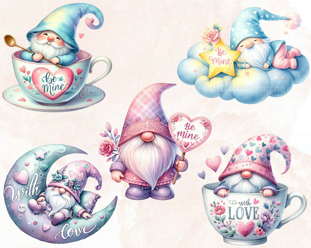 Valentines Pastel Gnome Clipart