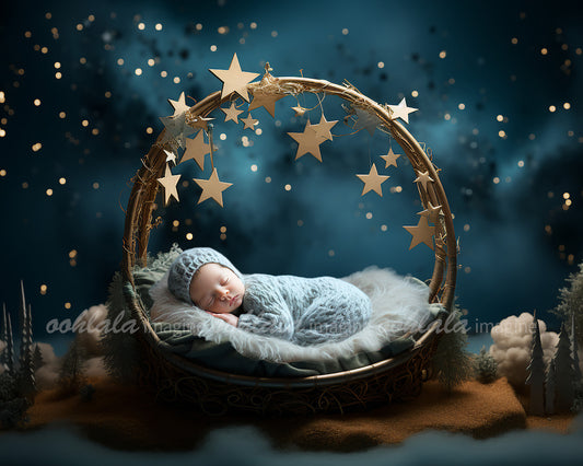 Starry Night Newborn Digital Backdrop Set of 4