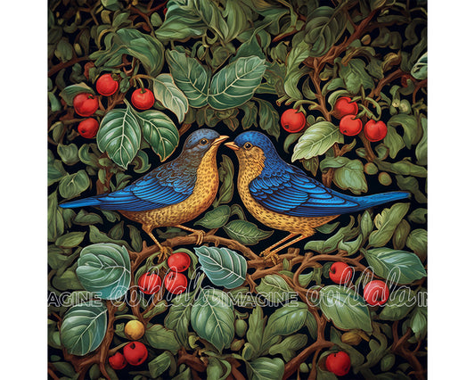 Blue Birds in Garden Digital Art Download