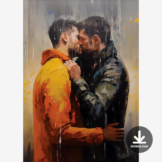 Fall Lovers | Gay Art, Gay Couple, Wall Art | Digital Download