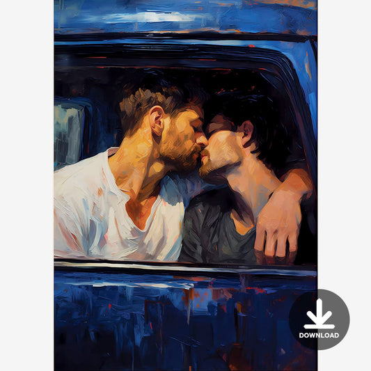 Getaway Car | Gay Couple Painting Wall Art | Digital Download